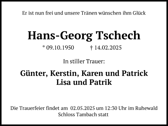 Traueranzeige von Hans-Georg Tschech von Frankenpost