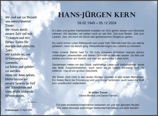 Traueranzeige von Hans-Jürgen Kern von Südthüringer Presse