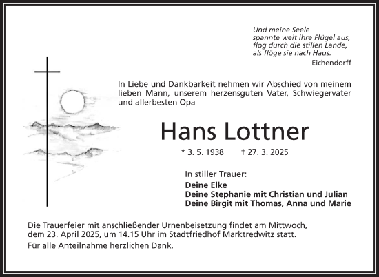 Traueranzeige von Hans Lottner von Frankenpost