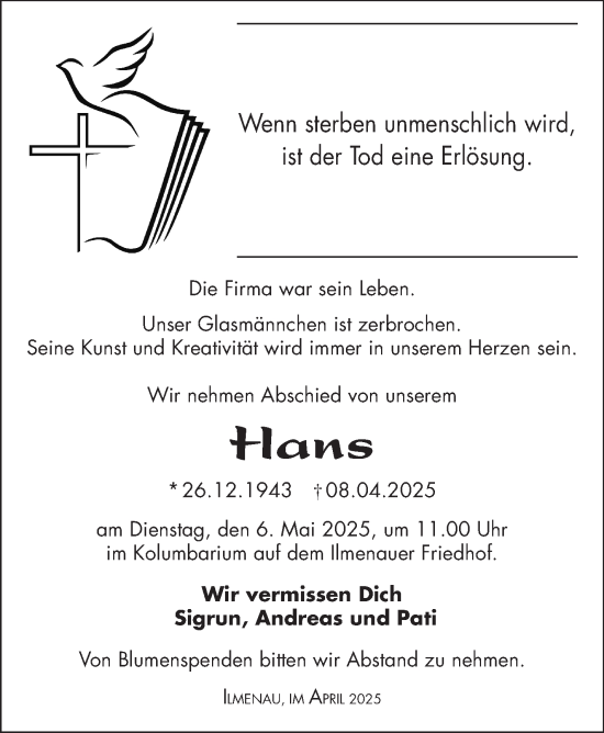 Traueranzeige von Hans-Ulrich Matzke von Südthüringer Presse