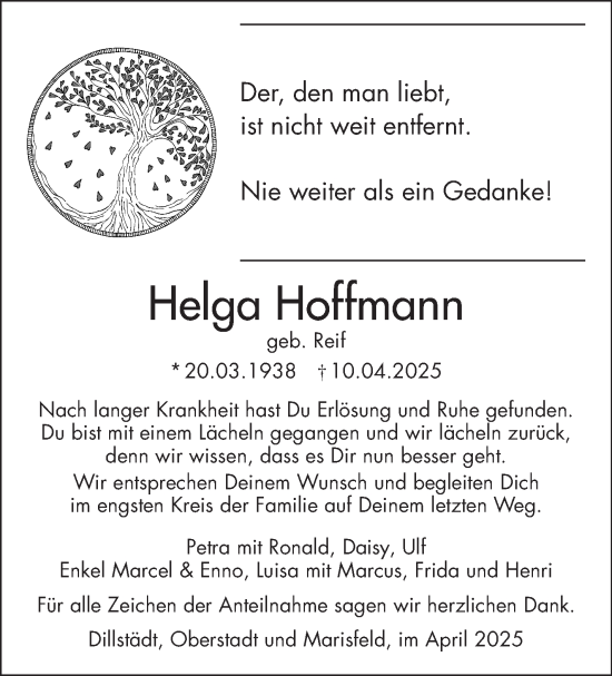 Traueranzeige von Helga Hoffmann von Südthüringer Presse