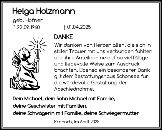 Traueranzeige von Helga Holzmann von Neue Presse Coburg