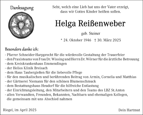 Traueranzeige von Helga Reißenweber von Neue Presse Coburg