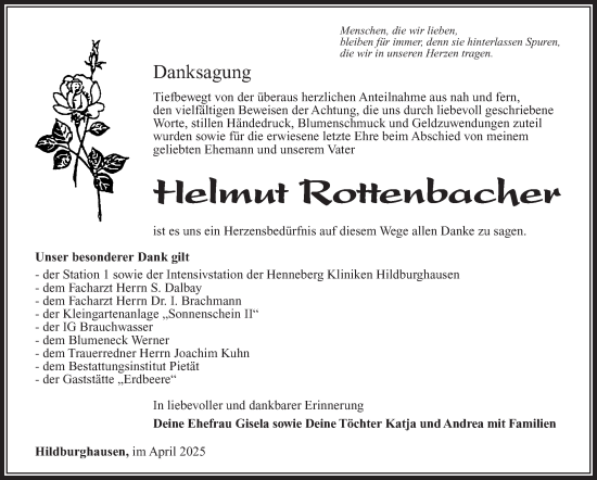 Traueranzeige von Helmut Rottenbacher von Südthüringer Presse