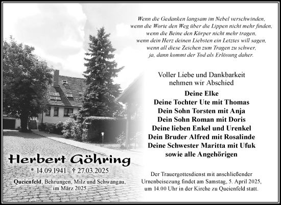 Traueranzeige von Herbert Göhring von Südthüringer Presse
