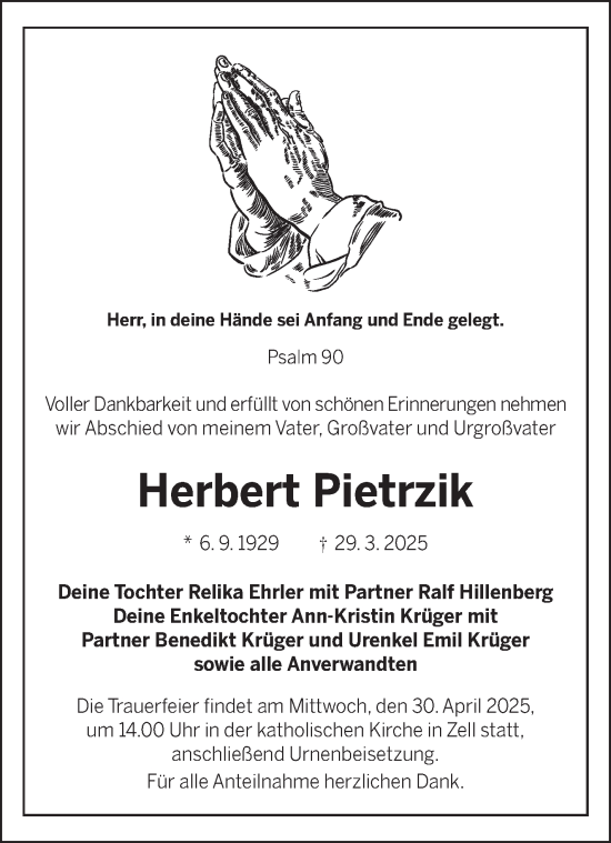 Traueranzeige von Herbert Pietrzik von Frankenpost
