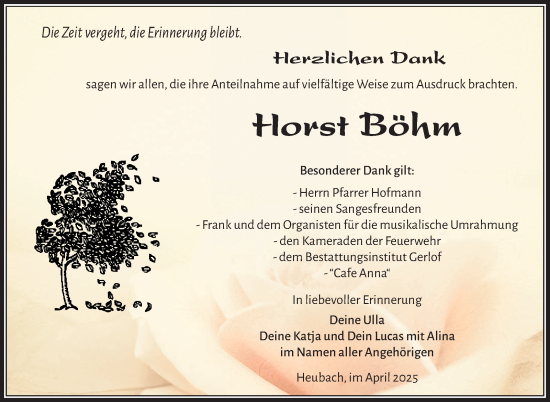 Traueranzeige von Horst Böhm von Südthüringer Presse