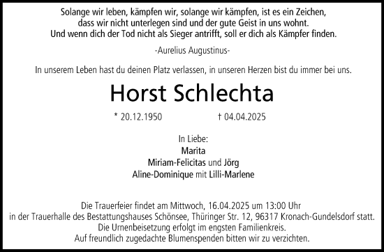 Traueranzeige von Horst Schlechta von Neue Presse Coburg