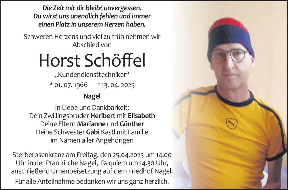  Traueranzeige für Horst Schöffel vom 19.04.2025 aus Frankenpost