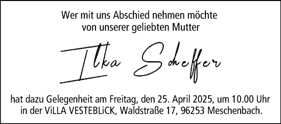 Traueranzeige von Ilka Scheffer von Neue Presse Coburg