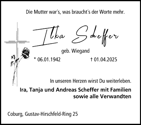 Traueranzeige von Ilka Scheffer von Neue Presse Coburg