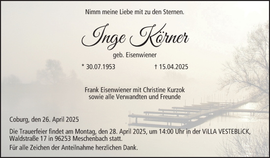 Traueranzeige von Inge Körner von Neue Presse Coburg
