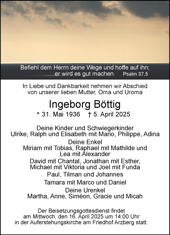 Traueranzeige von Ingeborg Böttig von Frankenpost
