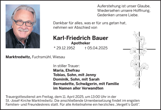 Traueranzeige von Karl-Friedrich Bauer von Frankenpost