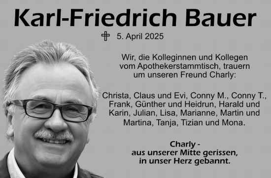 Traueranzeige von Karl-Friedrich Bauer von Frankenpost