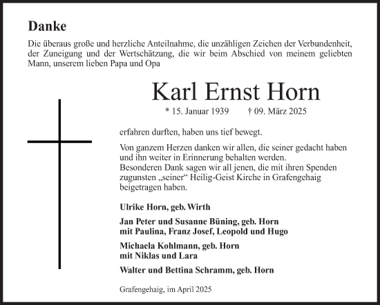 Traueranzeige von Karl Ernst Horn von Frankenpost