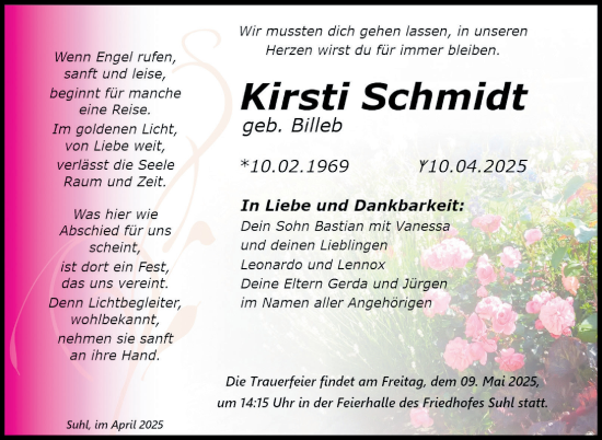 Traueranzeige von Kirsti Schmidt von Südthüringer Presse