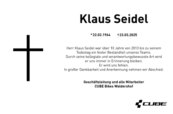 Traueranzeige von Klaus Seidel von Frankenpost