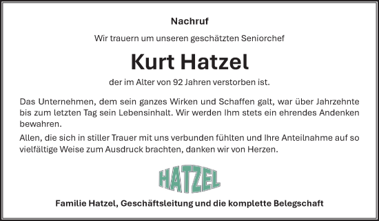 Traueranzeige von Kurt Hatzel von Neue Presse Coburg