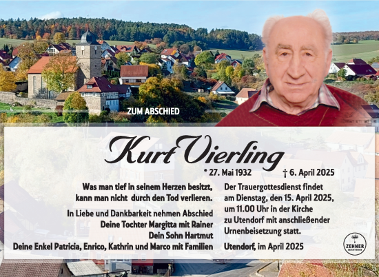 Traueranzeige von Kurt Vierling von Südthüringer Presse