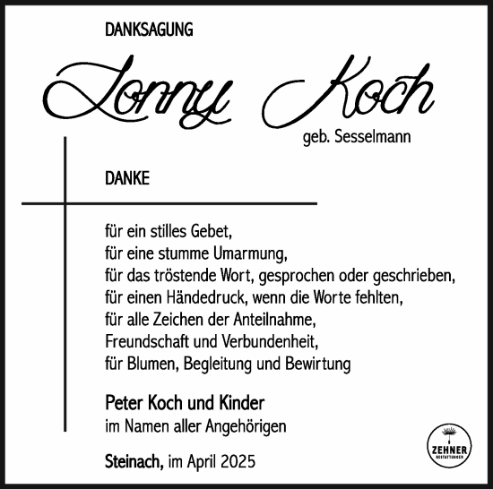 Traueranzeige von Lonny Koch von Südthüringer Presse