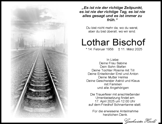 Traueranzeige von Lothar Bischof von Frankenpost