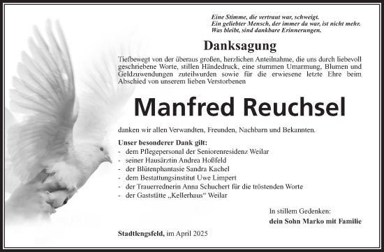 Traueranzeige von Manfred Reuchsel von Südthüringer Presse