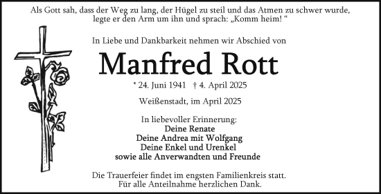Traueranzeige von Manfred Rott von Frankenpost