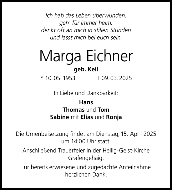 Traueranzeige von Marga Eichner von Frankenpost