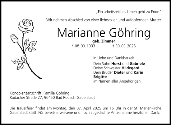 Traueranzeige von Marianne Göhring von Neue Presse Coburg