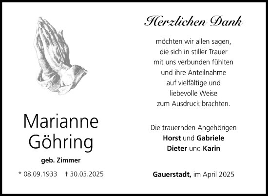 Traueranzeige von Marianne Göhring von Neue Presse Coburg