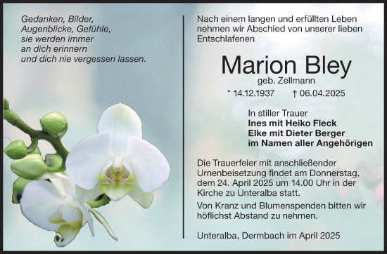 Traueranzeige von Marion Bley von Südthüringer Presse