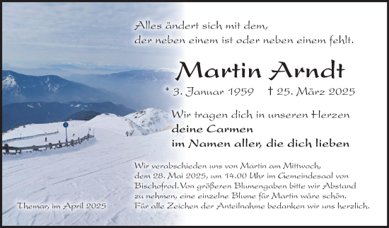 Traueranzeige von Martin Arndt von Südthüringer Presse