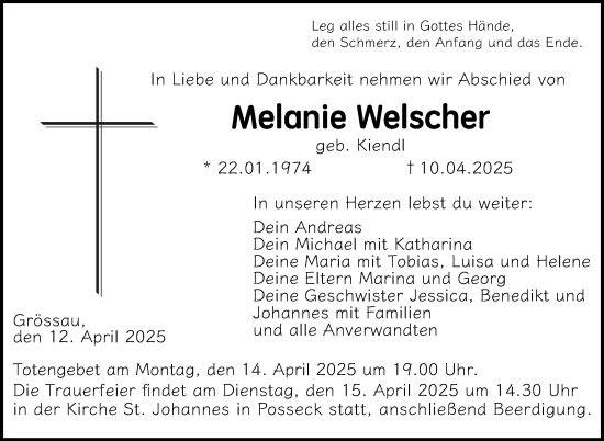 Traueranzeige von Melanie Welscher von Neue Presse Coburg