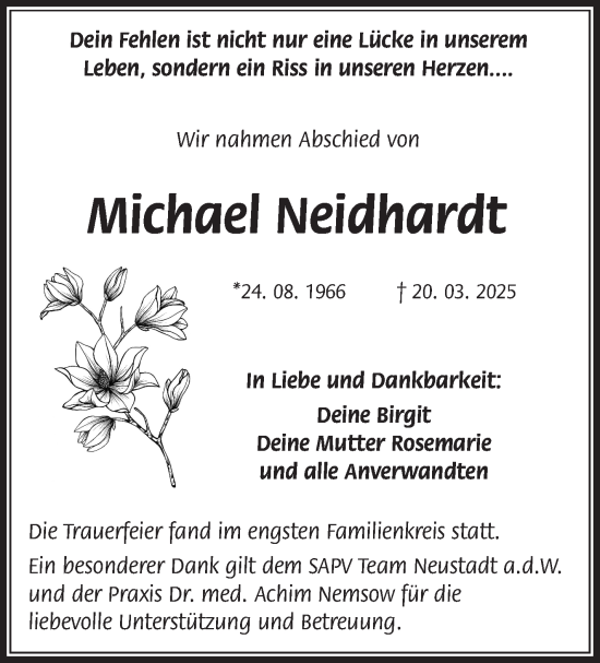 Traueranzeige von Michael Neidhardt von Frankenpost