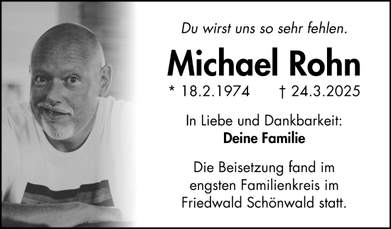 Traueranzeige von Michael Rohn von Frankenpost