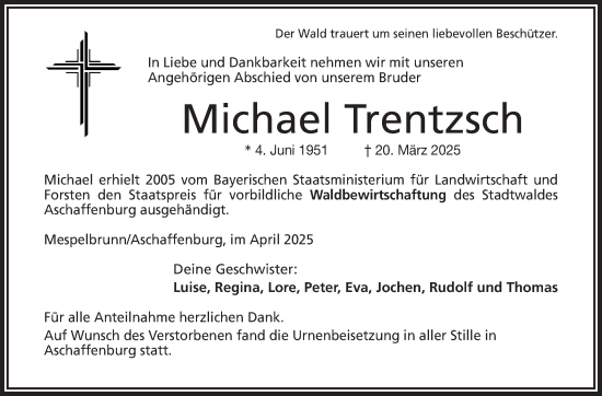 Traueranzeige von Michael Trentzsch von Frankenpost