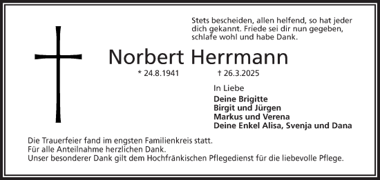 Traueranzeige von Norbert Herrmann von Frankenpost