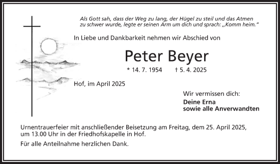 Traueranzeige von Peter Beyer von Frankenpost