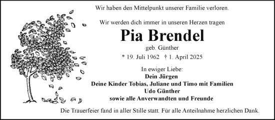 Traueranzeige von Pia Brendel von Frankenpost