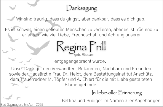 Traueranzeige von Regina Prill von Südthüringer Presse