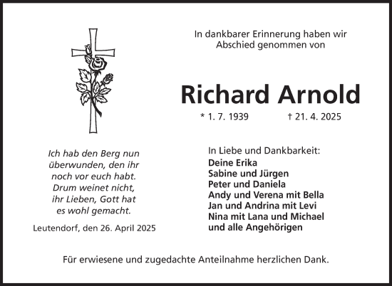 Traueranzeige von Richard Arnold von Neue Presse Coburg