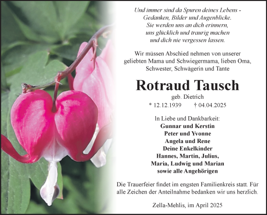 Traueranzeige von Rotraud Tausch von Südthüringer Presse