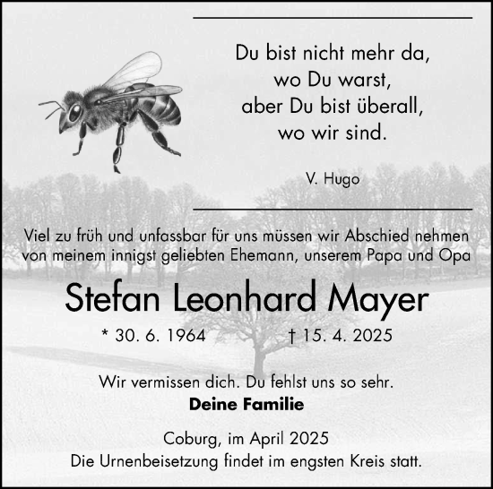 Traueranzeige von Stefan Mayer von Neue Presse Coburg