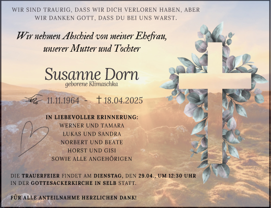 Traueranzeige von Susanne Dorn von Frankenpost
