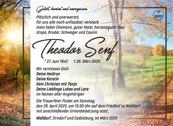 Traueranzeige von Theodor Senf von Südthüringer Presse