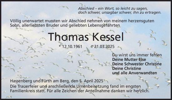 Traueranzeige von Thomas Kessel von Neue Presse Coburg