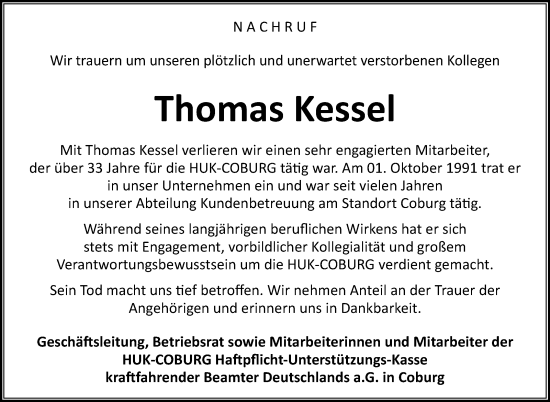 Traueranzeige von Thomas Kessel von Neue Presse Coburg