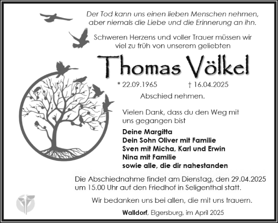 Traueranzeige von Thomas Völkel von Südthüringer Presse