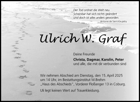Traueranzeige von Ulrich  Graf von Neue Presse Coburg